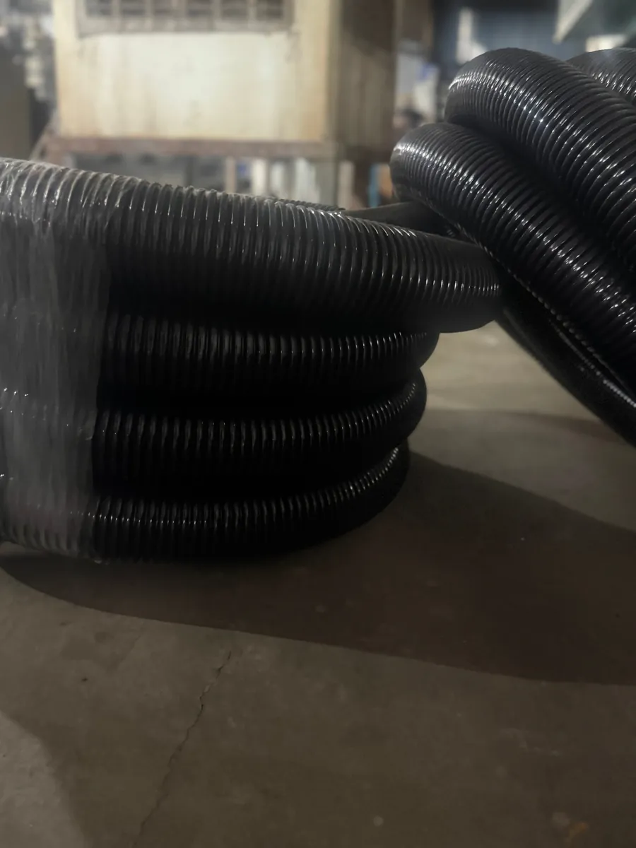 Close-up of corrugated flexible conduit coils